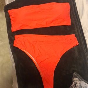 Plus size neon orange high rise bikini